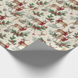 Papel de embrulho de Natal Rena Ramble Holly Pine