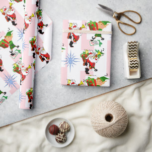 Papel de embrulho de Natal Rosa e Branco com Listr