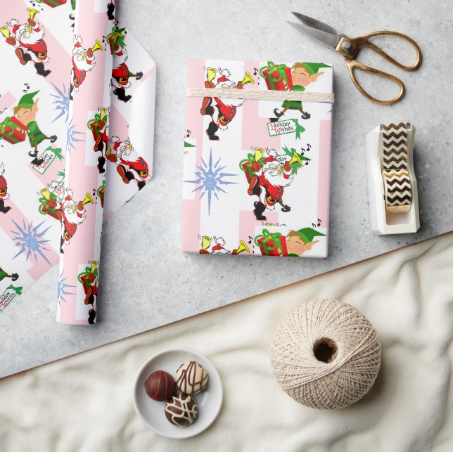 Papel de embrulho de Natal Rosa e Branco com Listr (Artesanato)