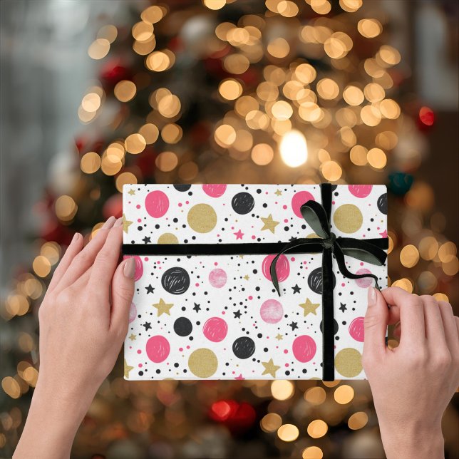 Papel de embrulho de Natal rosa preto dourado mode (Criador carregado)