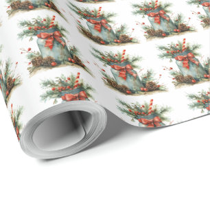 Papel de embrulho de Natal rústico com laço vermel