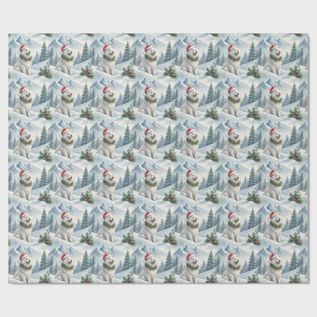 Papel de embrulho de Natal Samoyed, Presente de ca (Aberto)