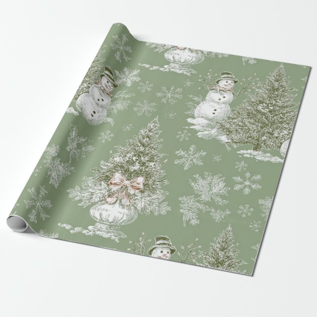 Papel de embrulho de Natal Toile de inverno verde  (Desenrolado)