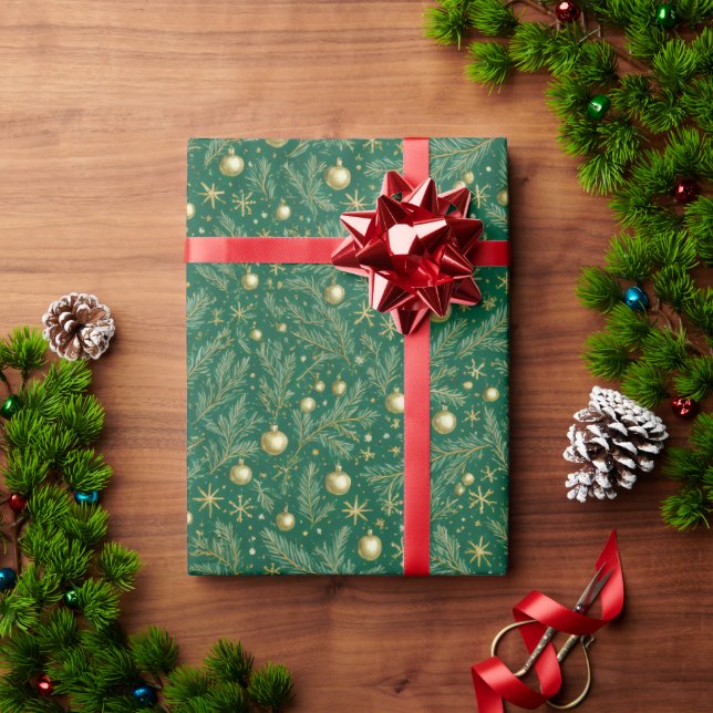 Papel de embrulho de Natal verde e dourado elegant (Presente de Natal)