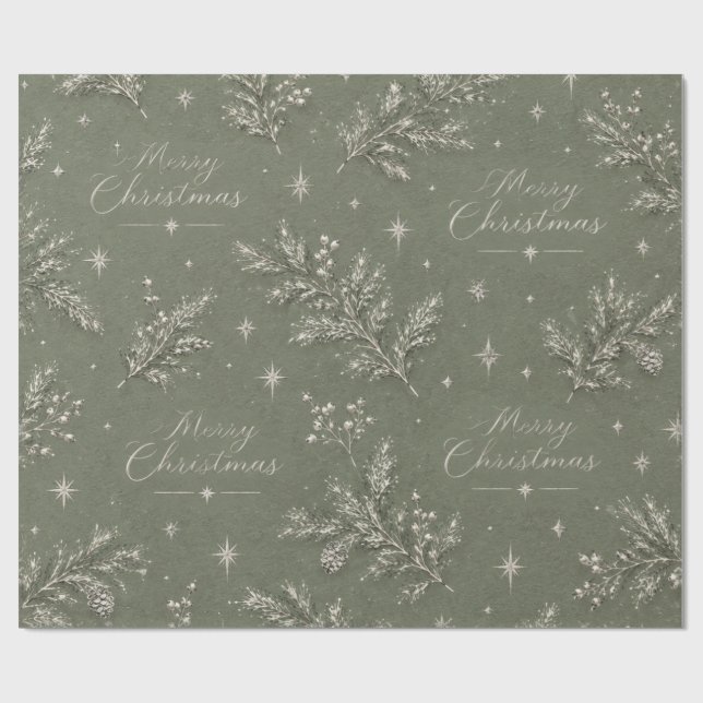 Papel de embrulho de Natal verde pinheiro rústico (Aberto)
