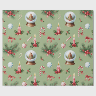 Papel de embrulho de Natal Verde Retro
