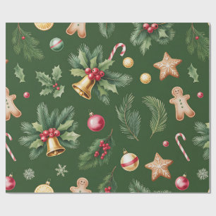 Papel de embrulho de Natal Verde Retro