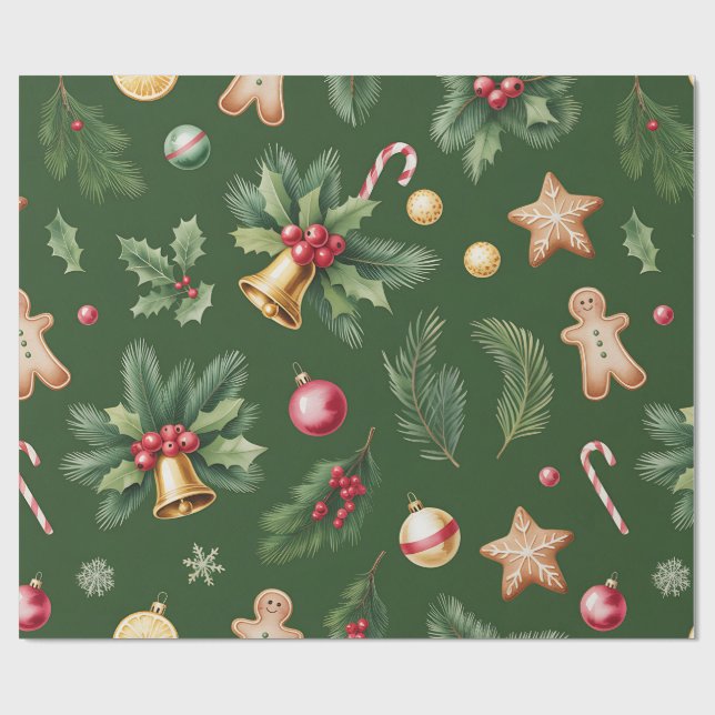 Papel de embrulho de Natal Verde Retro (Aberto)