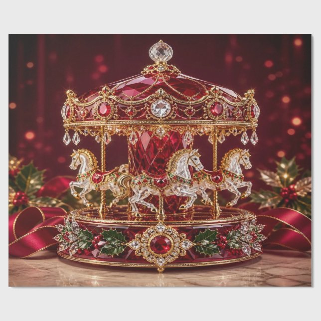 Papel de embrulho de Natal Vermelho Carrossel de L (Aberto)