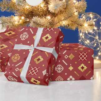 Papel de embrulho de Natal Vermelho & Dourado Eleg