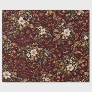 Papel de embrulho de Natal vintage burgundy, Elega