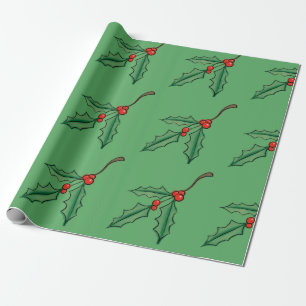 Papel de embrulho de Natal vintage com azevinho