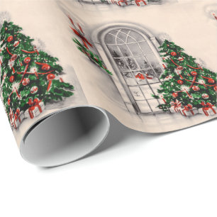 Papel de embrulho de Natal vintage de janela