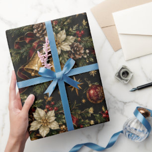 Papel de embrulho de Natal vintage escuro, Gol ele