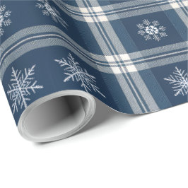 Papel de embrulho de Natal Xadrez Azul Naval Minim