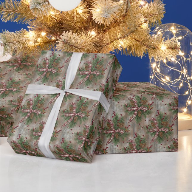 Papel de embrulho de Natal Xadrez Cone de Pinheiro (Feriados)