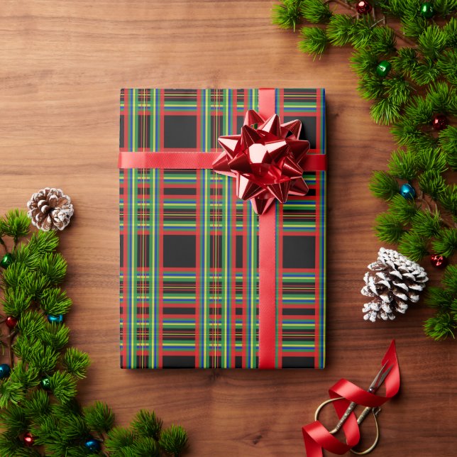 Papel de embrulho de Natal xadrez preto e vermelho (Presente de Natal)