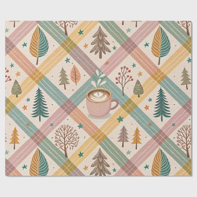 Papel de embrulho de Natal xadrez rosa (Aberto)