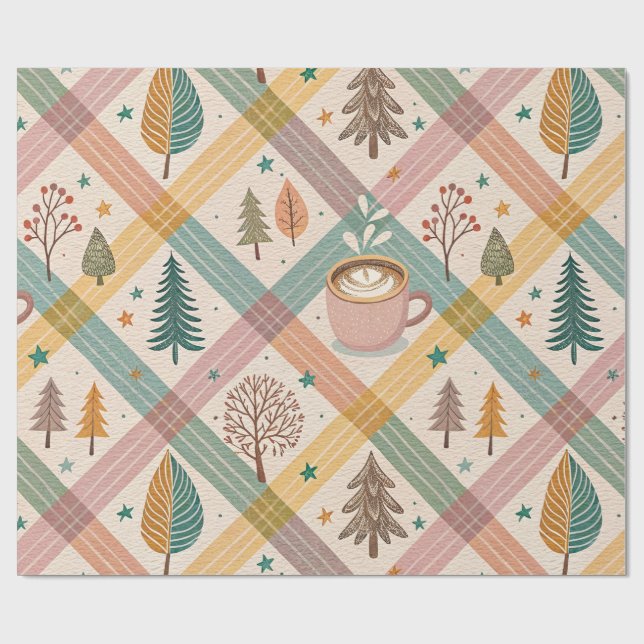 Papel de embrulho de Natal xadrez rosa (Aberto)