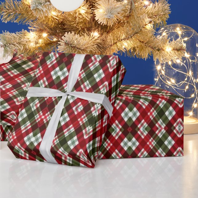 Papel de embrulho de Natal Xadrez Verde Vermelho B (Feriados)