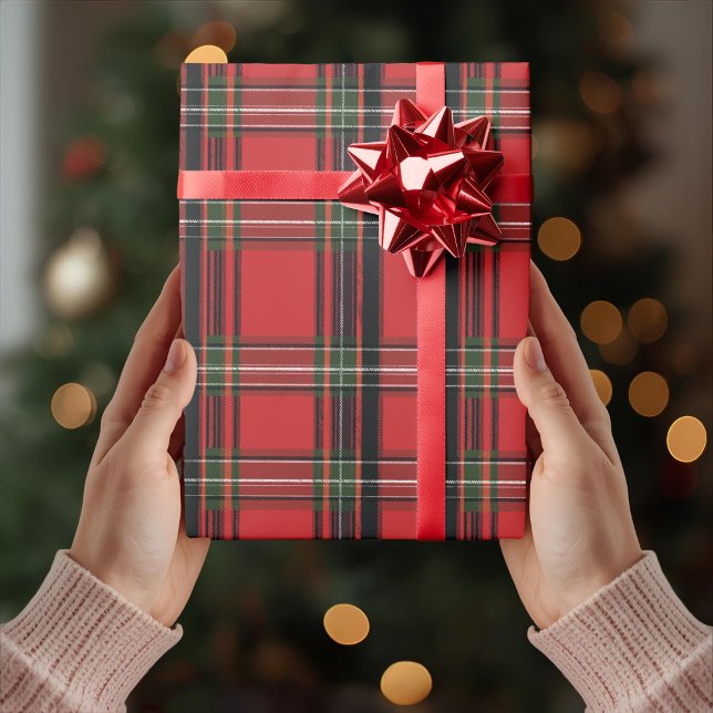 Papel de embrulho de Natal Xadrez Vermelho Clássic (Criador carregado)