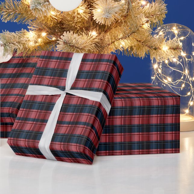 Papel de embrulho de Natal xadrez vermelho e azul  (Feriados)