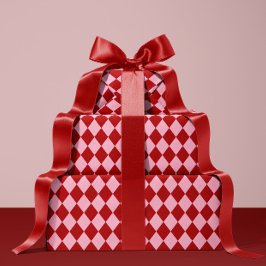 Papel de embrulho de Natal xadrez vermelho e rosa
