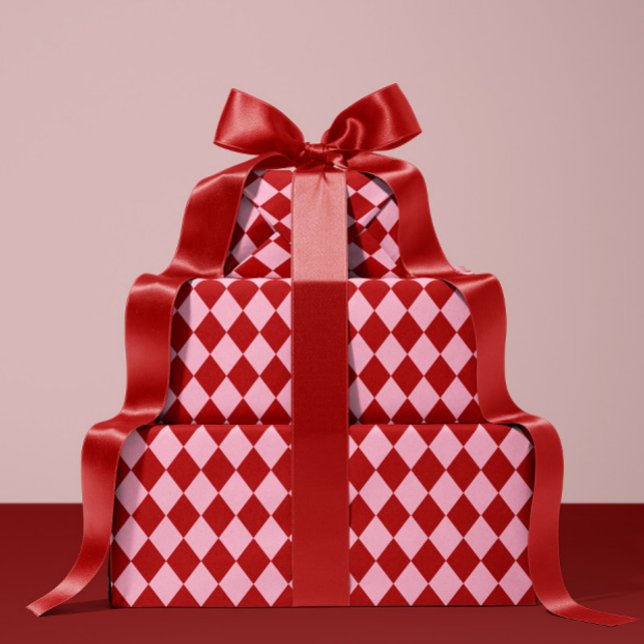 Papel de embrulho de Natal xadrez vermelho e rosa (Criador carregado)