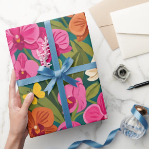 Papel de embrulho de orquídeas borboletas abstrata