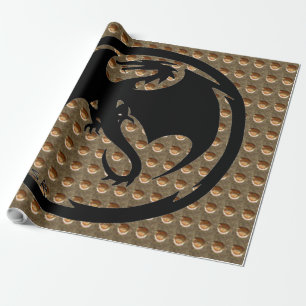 Papel de embrulho de ouro de dragão preto