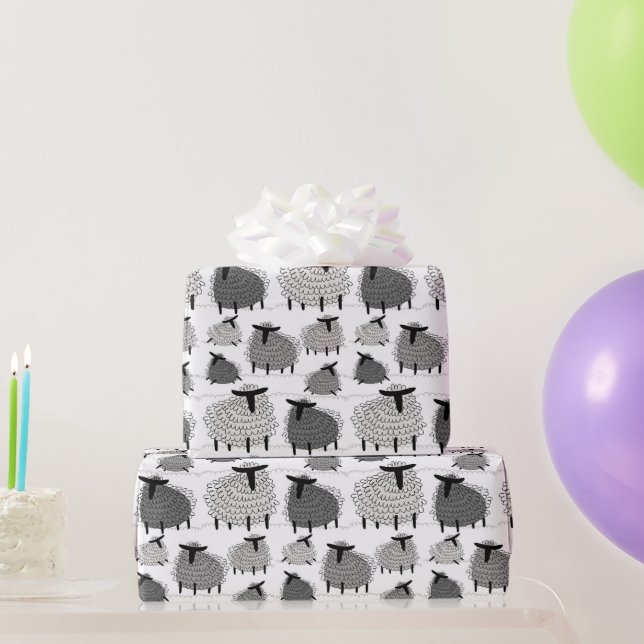 Papel de embrulho de ovelha lanosa monocromática (Presentes para festas)