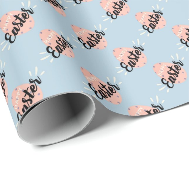 Papel de embrulho de ovo de Páscoa rosa em azul cl (Ponta do rolo)