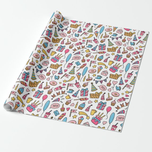 Papel de embrulho de padrão de aniversário (Desenrolado)