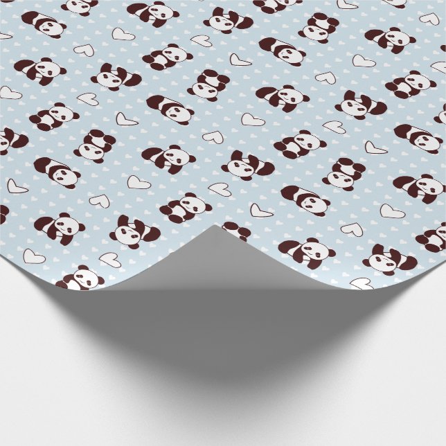 Papel de embrulho de panda de coração azul, com fo (Ponta)