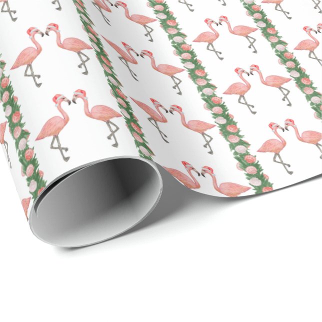 Papel de embrulho de Papai Noel Flamingos e Concha (Ponta do rolo)