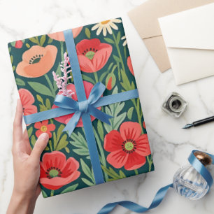 Papel de embrulho de papoulas borboletas folk abst