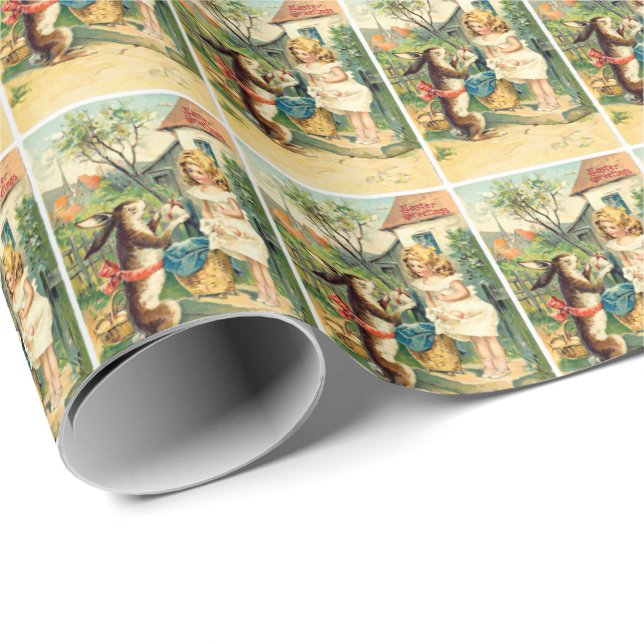 Papel de embrulho de Páscoa de Natal e Bunny Vinta (Ponta do rolo)