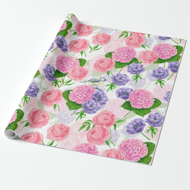 Papel de embrulho de pássaros e flores (Desenrolado)