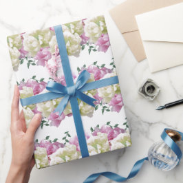 Papel de embrulho de peônia rosa e creme elegante