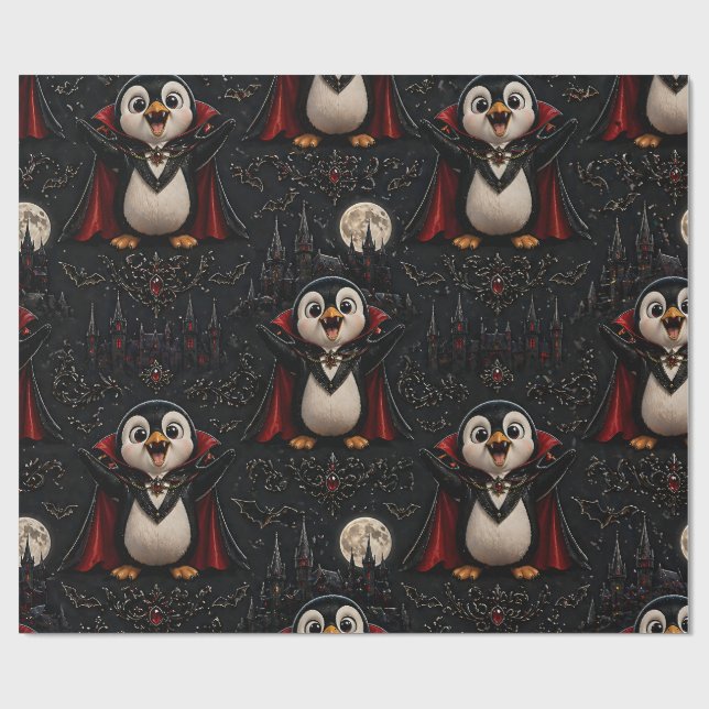 Papel de embrulho de pinguim vampiro aniversários  (Aberto)
