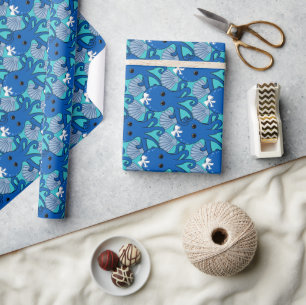 Papel de embrulho de polvo azul com laço