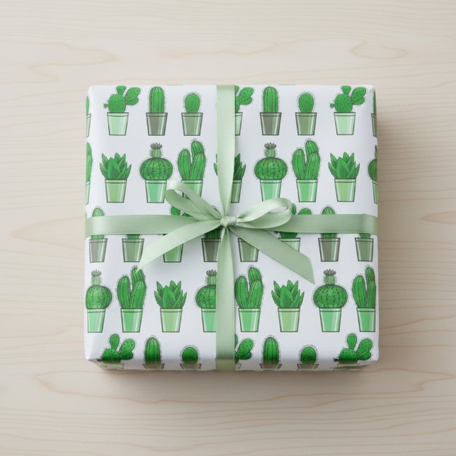 Papel de embrulho de presente Cacto Verde (Green Cactus Gift Wrapping Paper)