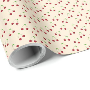 Papel de embrulho de presente com design de cereja