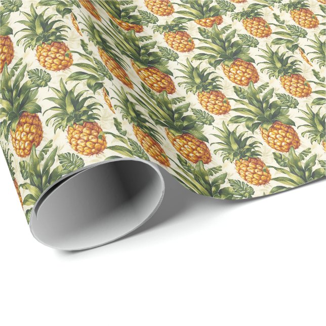 Papel de embrulho de presente de abacaxi tropical (Ponta do rolo)