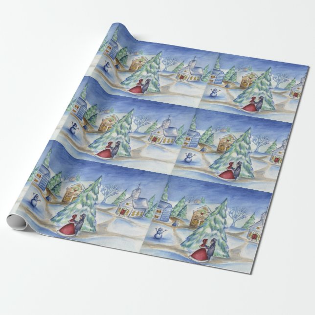 Papel de embrulho de presente de Aldeia de Natal V (Desenrolado)