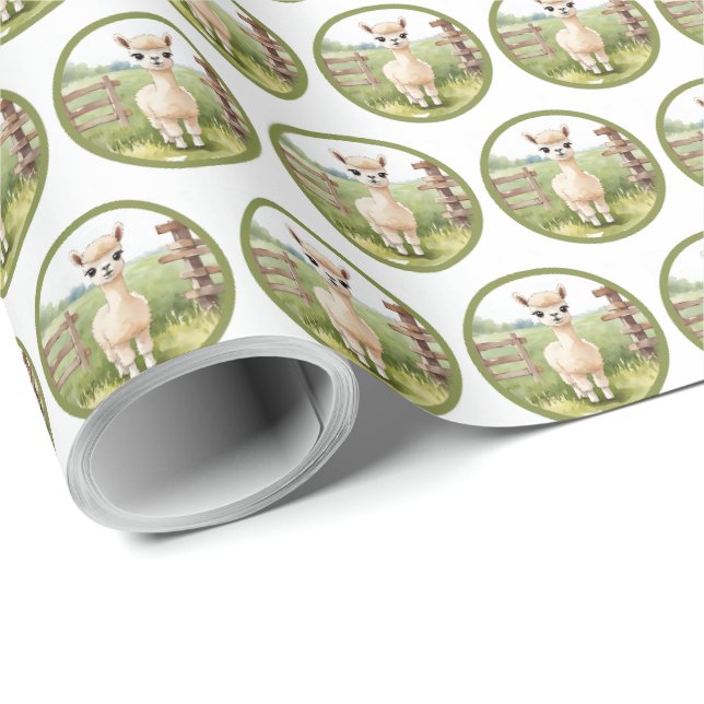 Papel de embrulho de presente de alpaca bebê fofo (Ponta do rolo)