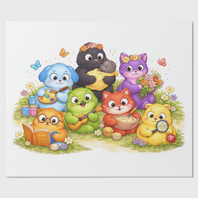 Papel de embrulho de presente de animal adorável (Aberto)