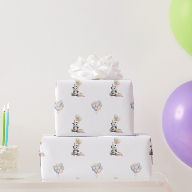 Papel de embrulho de presente de balão de Panda ad (Presentes para festas)
