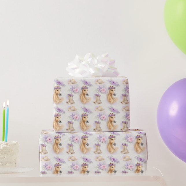 Papel de embrulho de presente de cavalo floral rox (Presentes para festas)