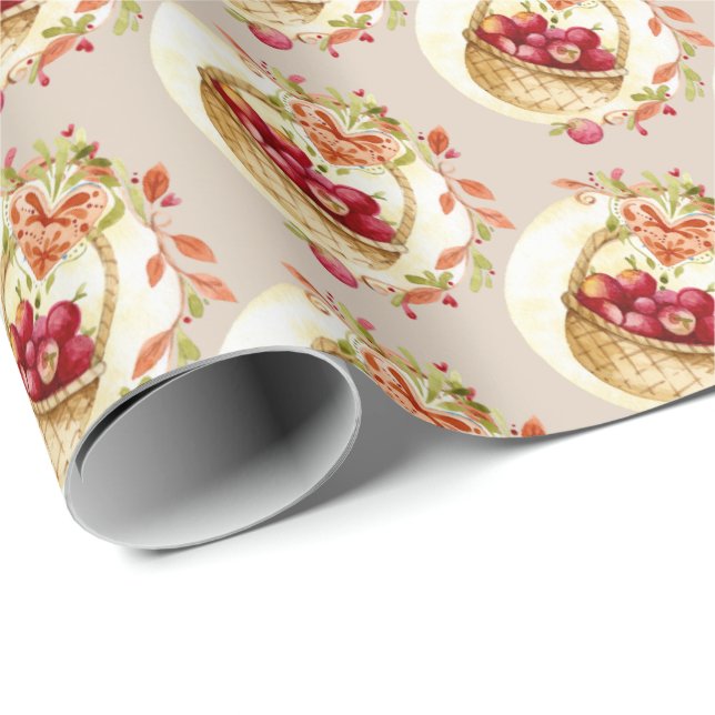 Papel de embrulho de presente de cesta de maçã de  (Ponta do rolo)
